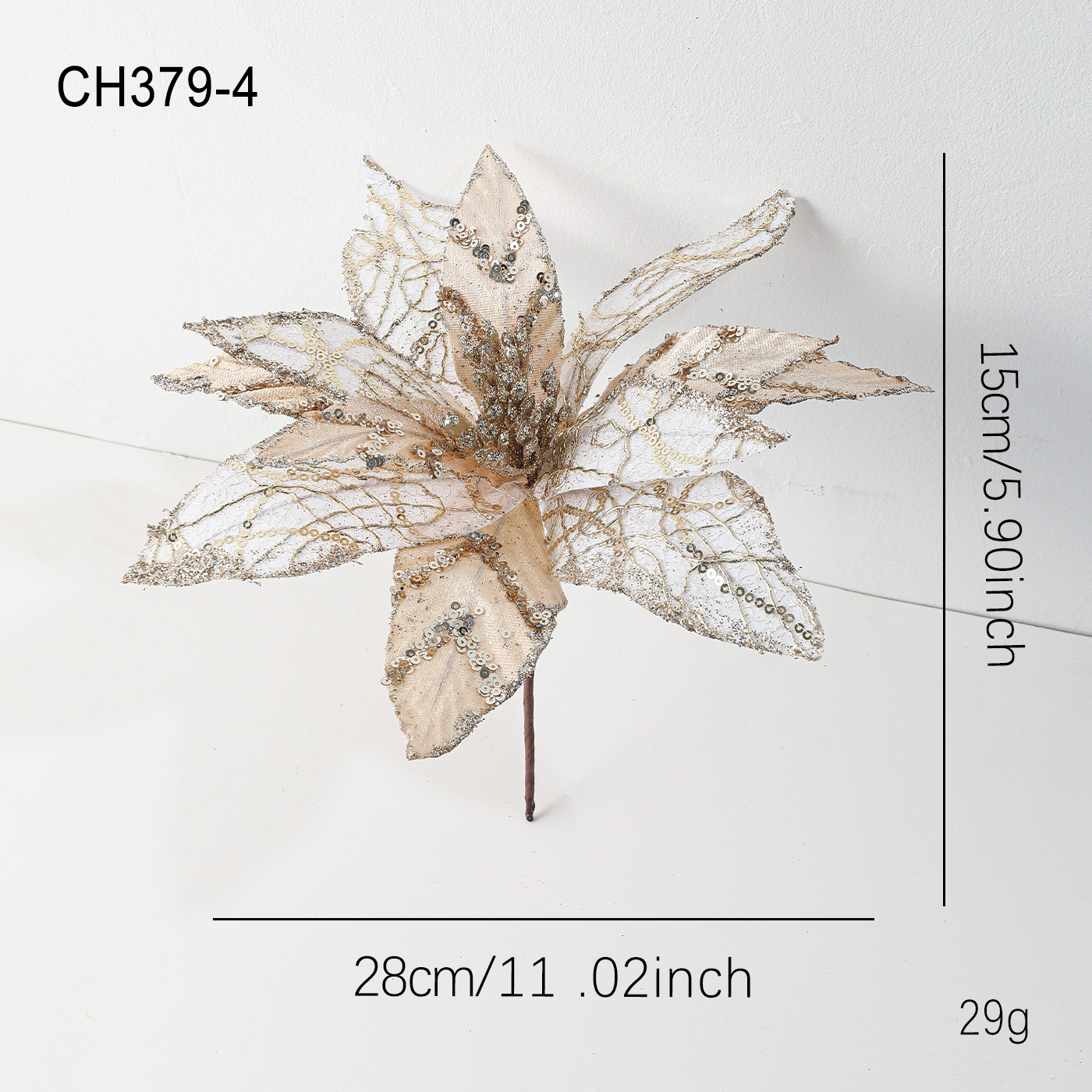 Flores de Navidad 28CM decoración de Navidad árbol de Navidad de alta calidad polvo de oro polvo de tela flor de tela tela tela de flores de malla simulación