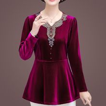 秋季新款金丝绒打底衫中年妈妈装春秋长袖恤女显瘦遮肚上衣