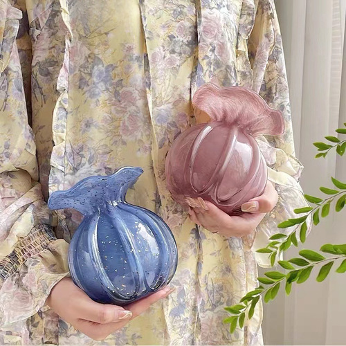 Handmade Taro Purple Floating Gold Dust Fortune Bag with Colorful Flowers as Vase Decor for Home, Simple Designer Soft Furnishing