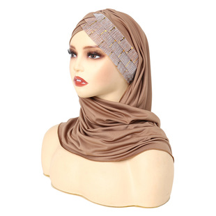 Amazon new forehead three cross bright silk turban hat solid women's bag turban women's scarf hat