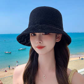 新款韩版帽子女春夏季冰丝透气镂空渔夫帽时尚百搭防晒遮阳太阳帽