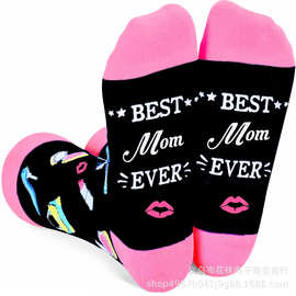 跨境亚马逊best mom ever英文字母袜子母亲节妈妈运动中筒袜socks