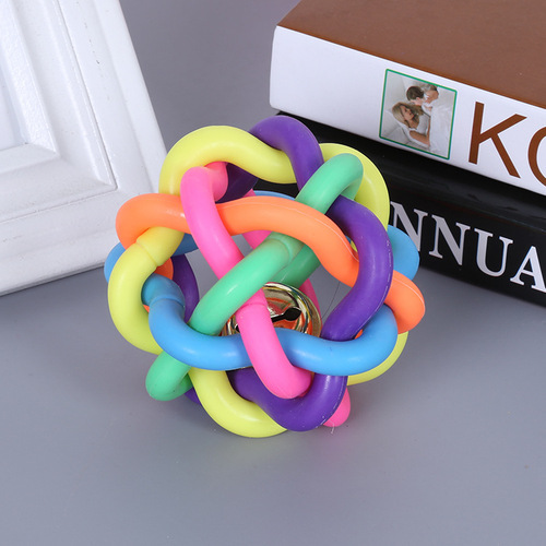 Amazon Pet Toys TPR Sound Rainbow Ball Colorful Woven Bell Ball Dog Toy Dog Training Supplies