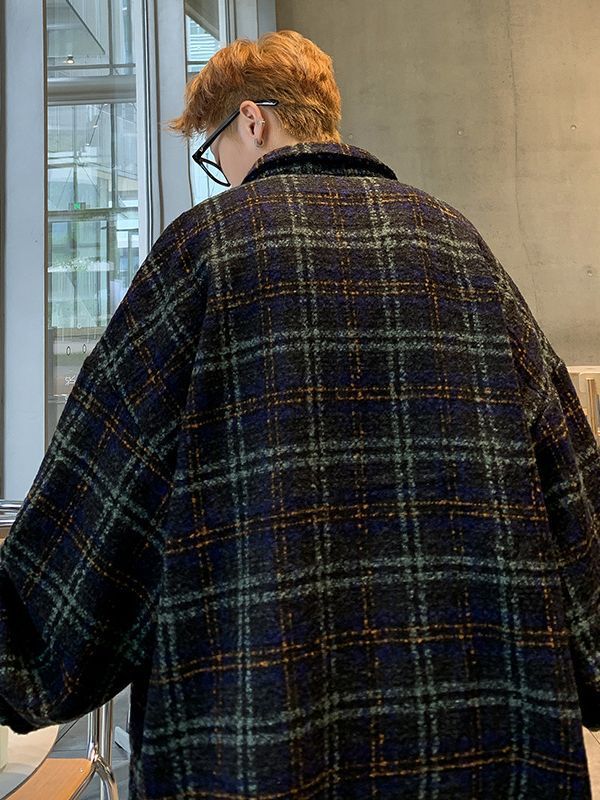 Baroque Chanel Style Wool Jacket Men's Spring and Autumn Flannel Retro Plaid Shirt High-grade Tweed Jacket