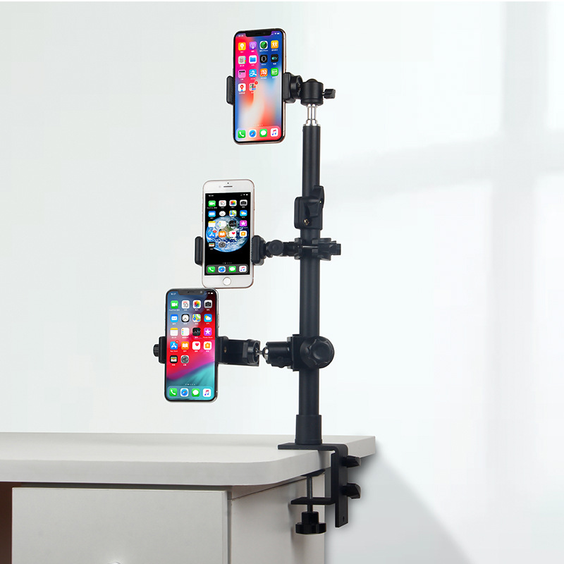 扩展U型夹多机位旋转直播手机支架金属自拍俯拍桌面固定伸缩横杆