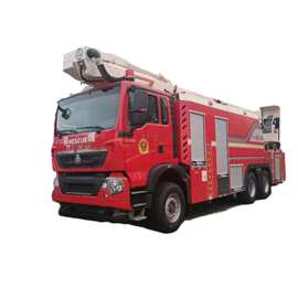 出口肯尼亚25米重汽豪沃后双桥举高喷射消防车厂家直销 图片 价格