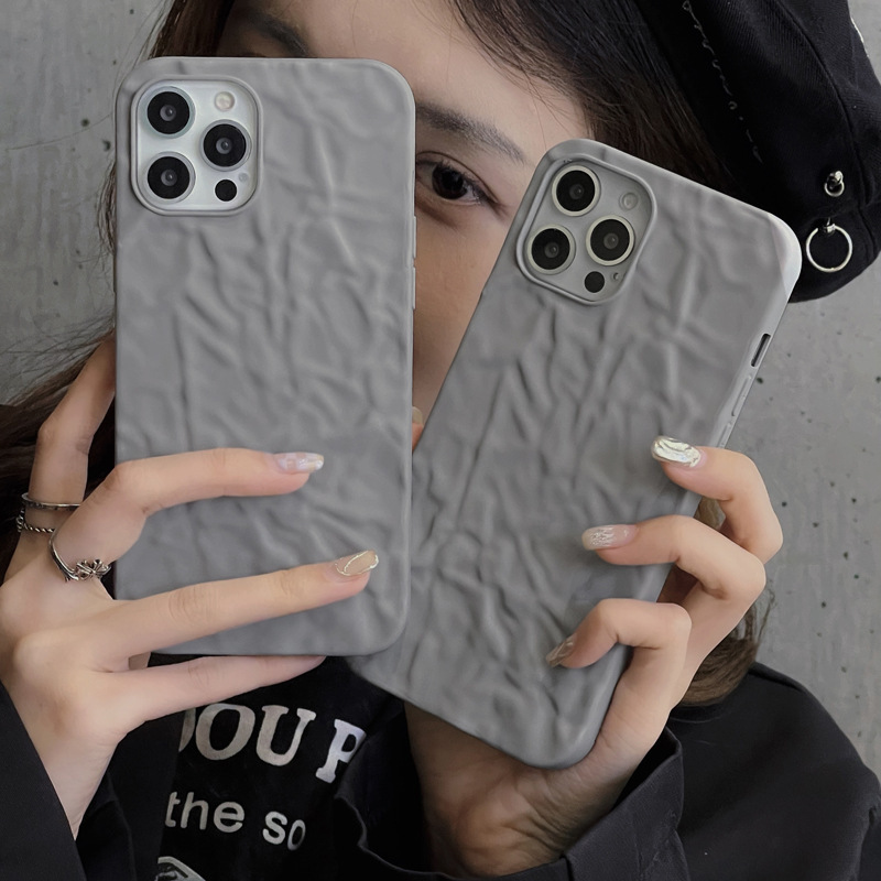 冷淡風水泥灰錫紙紋適用iphone15手機殼蘋果14純色13promax軟殼12
