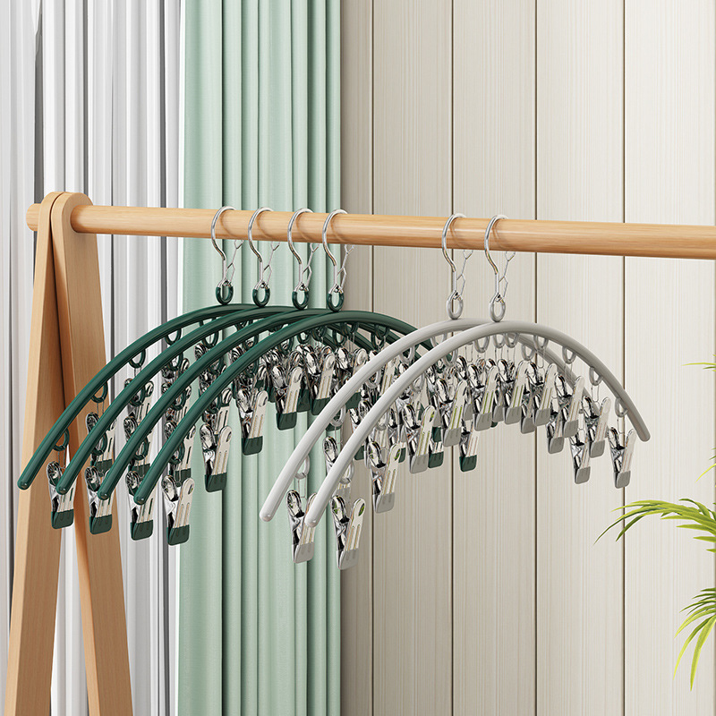 Sock Drying Rack, Clothes Hanger with Multiple Clips, Household Balcony Sock Drying Tool, Windproof Hanging Rack, Stainless Steel Clips for Underwear