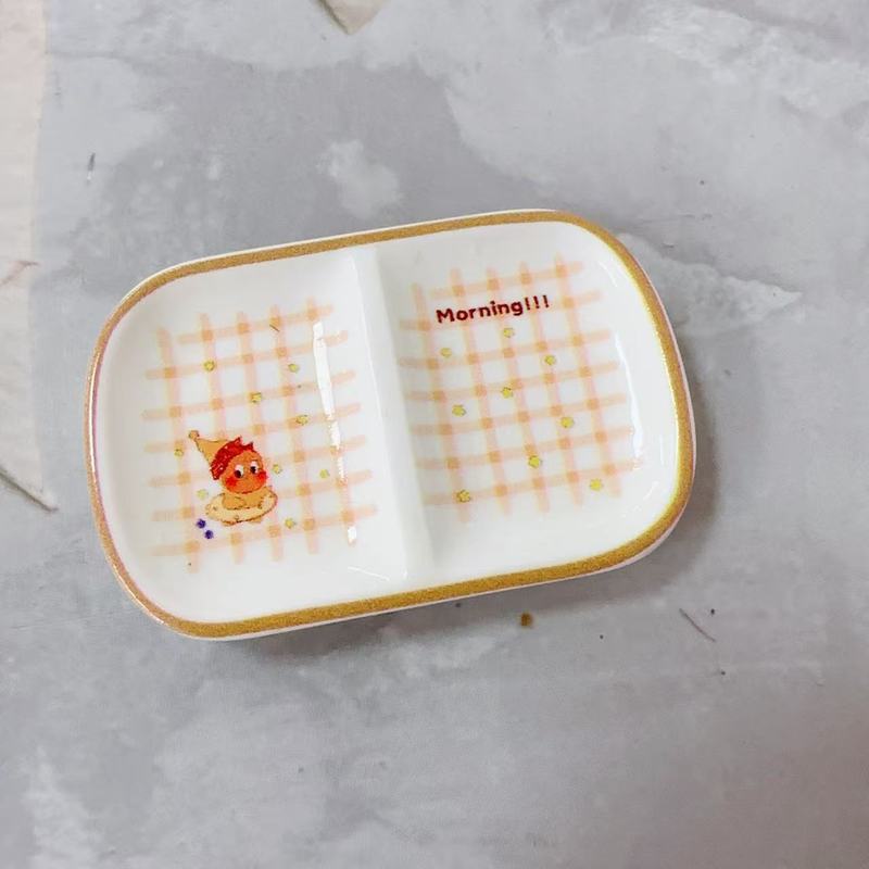 可爱卡通分格餐盘食玩餐盘diy奶油胶树脂饰品微缩摆件捏捏盘装饰|undefined