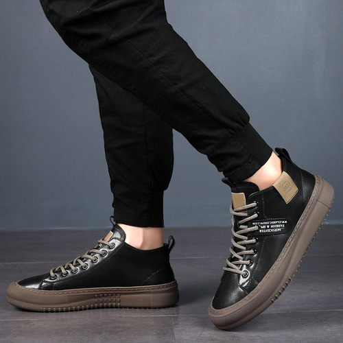 men's shoes autumn and winter new high-top shoes men's mid-top sneaker skate shoes casual leather white shoes fashionable shoes