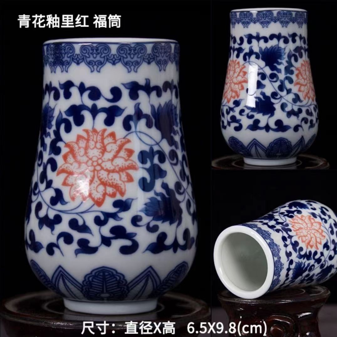 Flores de porcelana azul, vasos de flores de cerámica de lujo ligero, flores de alto nivel, decoración de mesa de comedor de estilo nuevo chino