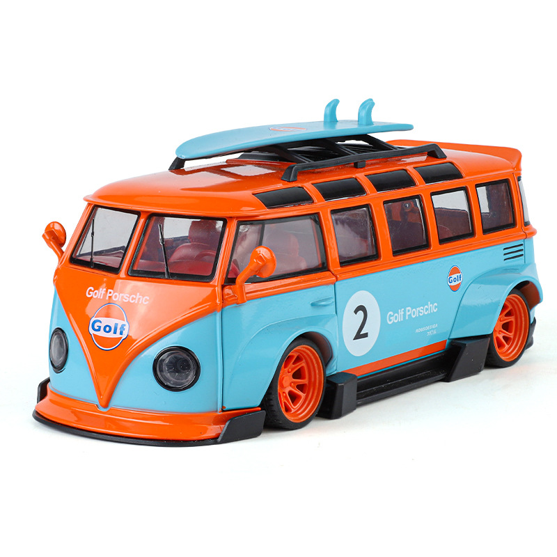 1: 24 Volkswagen T1 modelo de automóvil de aleación de autobús versión modificada modelo de automóvil de simulación sonora y óptica de moda juguetes para niños