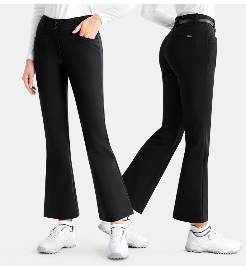 Quần golf nữ PGM hai lớp cạp cao ống loe giữ ấm tôn dáng — KUZ190-Quần ống loe màu đen, KUZ190-Kaki Sừng, KUZ190-Quần ống loe màu xanh hải quân, KUZ190-Quần ống loe màu trắng chi tiết 4