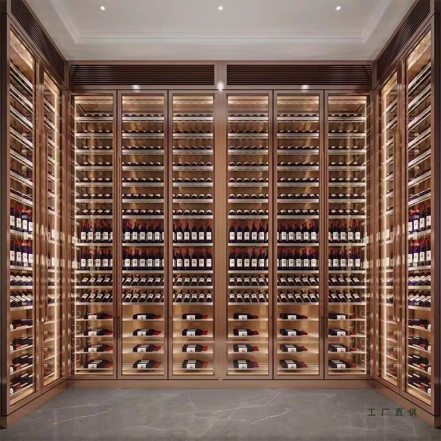 Stainless Steel Wine Rack European Style Living Room and Restaurant Constant Temperature Wine Cabinet Home Display Rack Villa Basement Wine Cellar Shelf