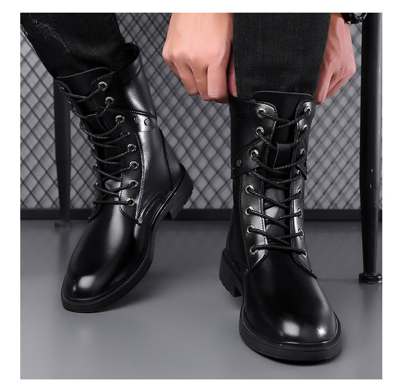 Giày bốt Martin nam cổ cao dây buộc mũi rộng phong cách denim, đế cao su chống trượt thoáng khí nhẹ nhàng — Màu nâu lót bông, Màu nâu lót da, Màu đen lót bông, Màu đen lót da chi tiết 21