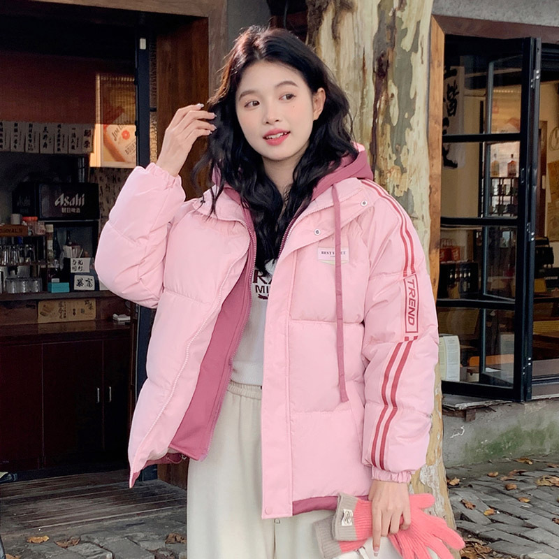 Europa y los Estados Unidos falsifican dos piezas de ropa de algodón con capuchón pareja para mujeres otoño y invierno nuevo comercio exterior moda calentamiento rayas chaqueta de algodón casual para mujeres image 2
