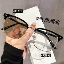 半框近视眼镜框男款潮网上可配度数散光镜片防蓝光大脸眼睛架变色