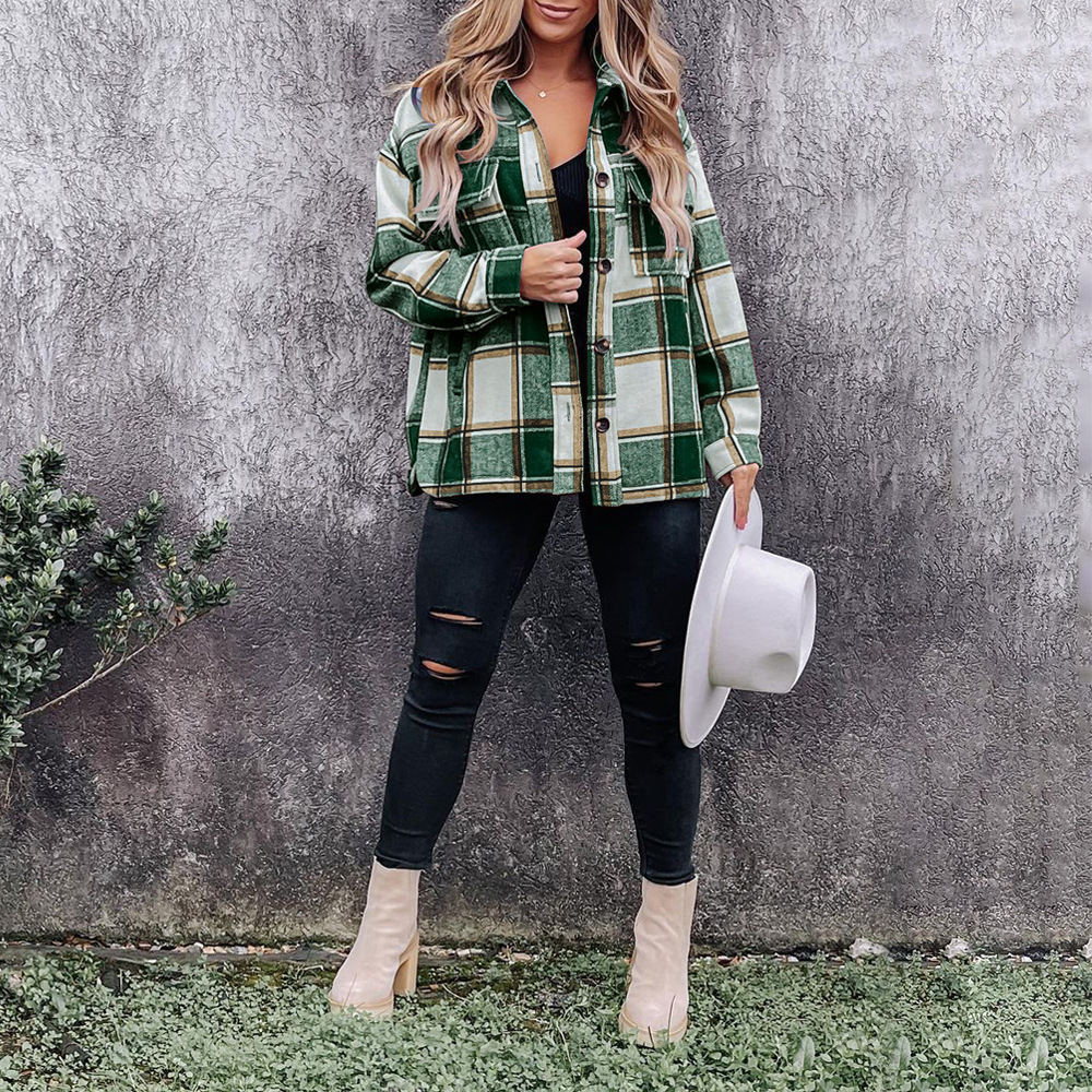 Plaid Long-Sleeved Shirt Jacket NSKX108719