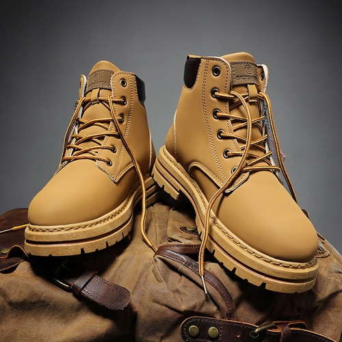  New Autumn Tall Martin Boots for Men, Yellow Desert Work Boots, British Style Leather Boots for Outdoors, Waterproof Men's Boots