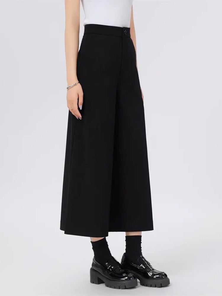 Quần culottes nữ ống rộng cạp chun co giãn bốn chiều kiểu dáng cổ điển — nâu