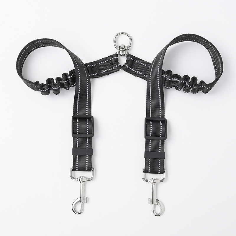 Cuerda de tracción para mascotas Cuerda de perro de nylon reflectante de doble cabeza Perro pequeño Perro grande Golpe a prueba de explosiones Una arrastre Dos Cuerdas elásticas al por mayor