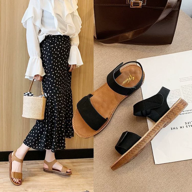 Сандалии без шнуровки на плоской подошве 2021 Весенняя новая обувь Студенческие римские туфли пляжная обувь с мягкой подошвой женская обувь