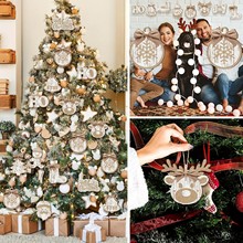 24 件复古木质圣诞挂墙树木家居派对格子花 雪花驯鹿雪装饰品挂件