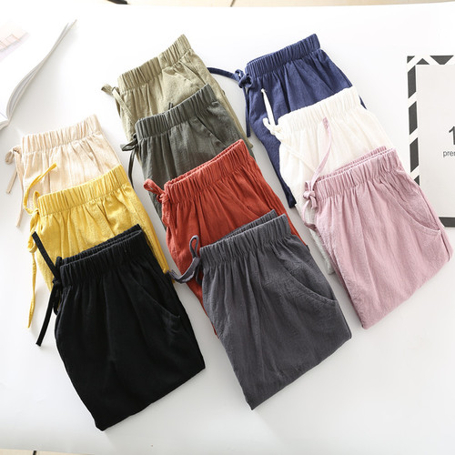 Cotton and Linen Short Shorts Women's Summer  New A-line Outerwear Wide Leg Pants Plus Size Three-quarter Sport Pants Cross-border Loose Casual Pants