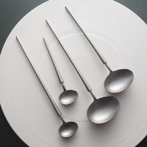 BB4C wholesale egg-shaped retro old matte coffee spoon main meal rice spoon 304 stainless steel