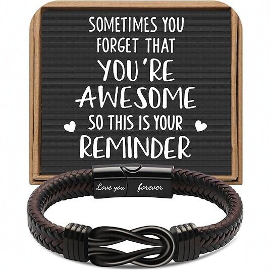 Cross-Border Hot-Selling Brown Woven Leather Bracelet for Men, Stainless Steel Engraved Couple Style Inspirational Quote Symbol Jewelry