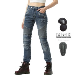 LOONG BIKER 100% Cotton Casual Retro Motorbike Pants Motorcycle Denim Bike Racing Riding Pants for Women