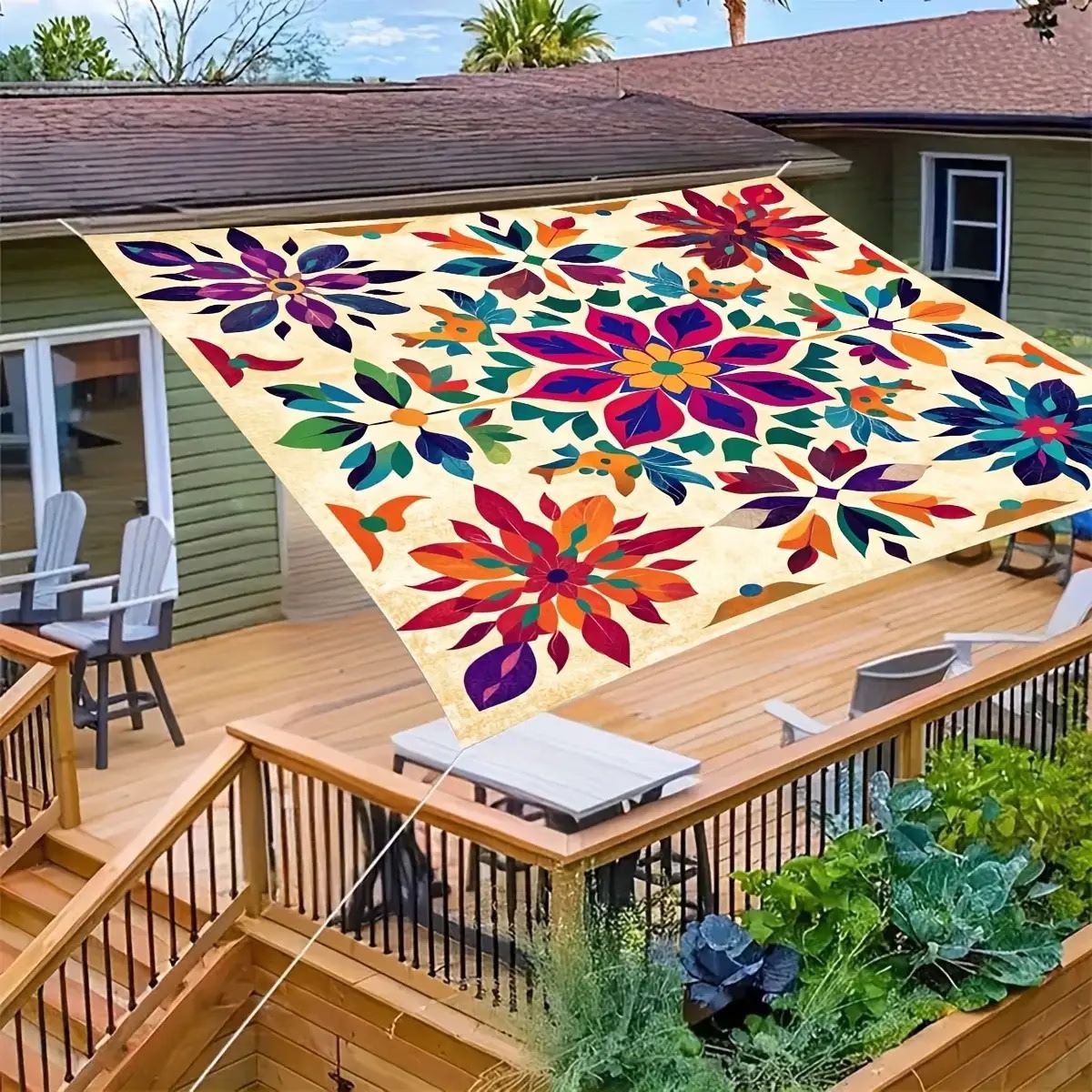 Cross-Border Jit Bohemian Mandala Floral Gradient Color Outdoor Sunshade Curtain Sunshade Cloth Canopy Factory Direct Sale