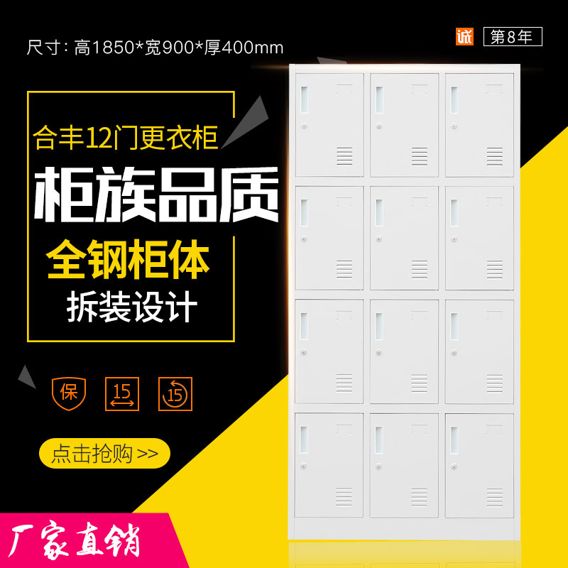 钢制健身房更衣柜铁皮柜12门储物柜员工浴室多门柜宿舍鞋柜带锁柜