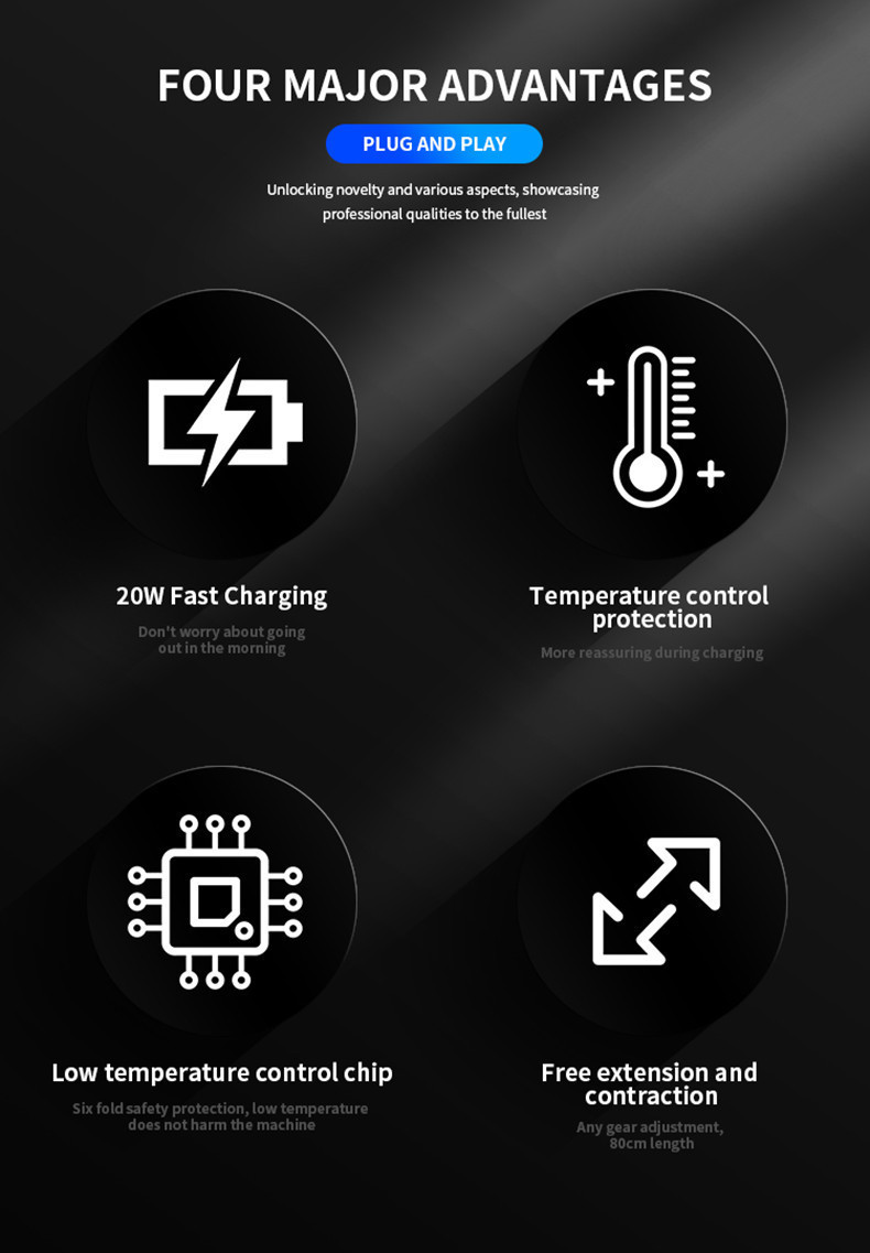 Car Charger with Retractable Cable, One-To-Four Car Charger, Super Fast Charging, Flash Charging, Car Phone Charging Head, Cigarette Lighter