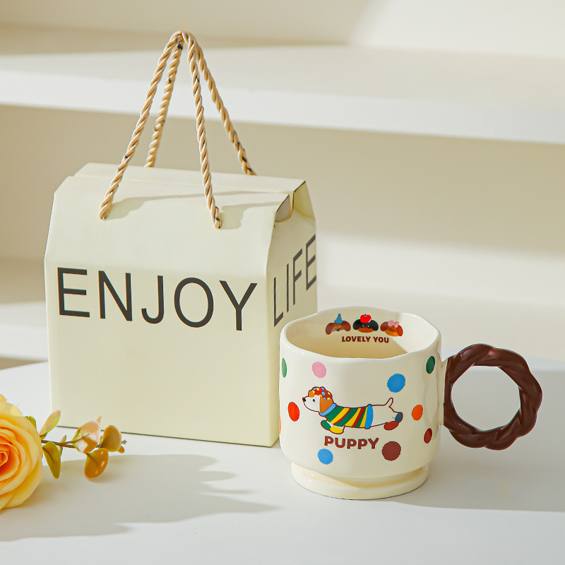Creativo encantador dibujos animados taza de cerámica Boog taza de alta cara taza de marca taza de pareja taza de agua potable doméstica