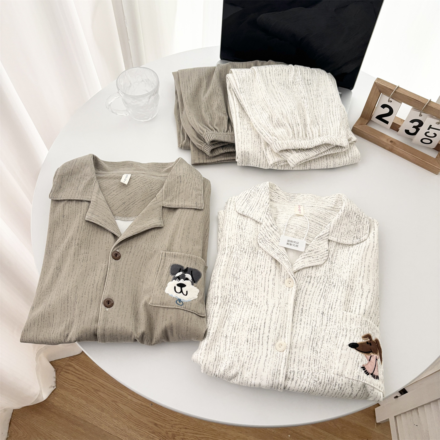 Derong Couple Pajamas for Women in Autumn and Winter Japanese Style Cartoon Cardigan Long-Sleeved Men's Warm and Wearable Home Clothes Set