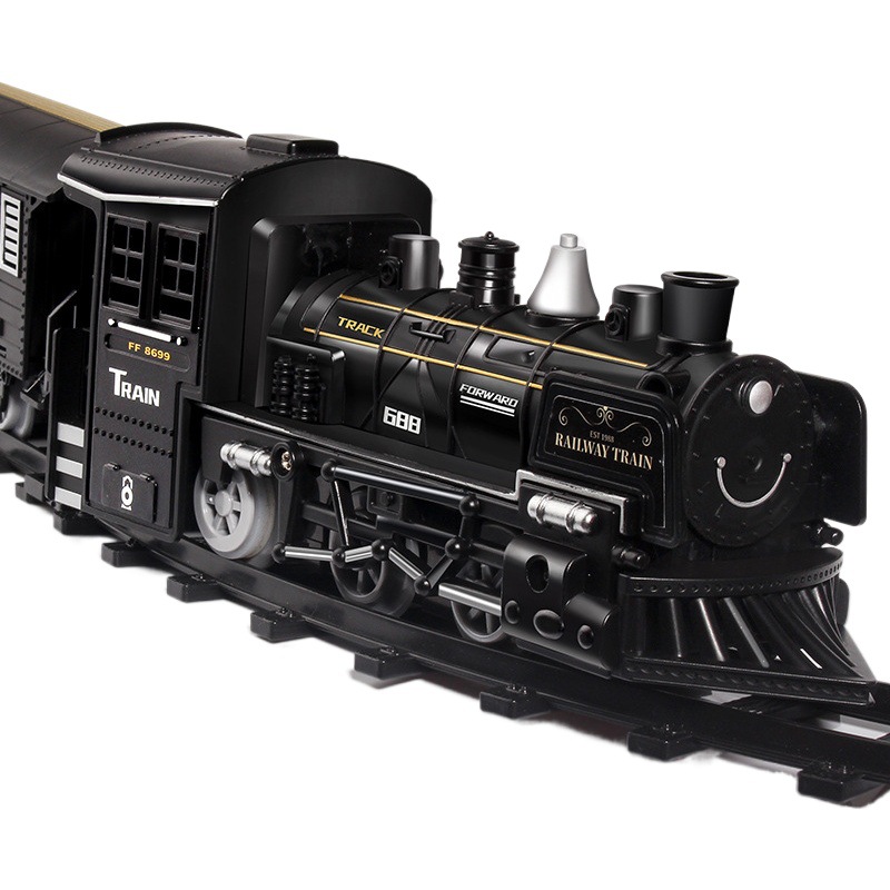 Transfronterizo Venta caliente de los niños retro tren de vapor eléctrico pequeño tren pista juguete niño simulación Tren de Alta Velocidad inteligencia