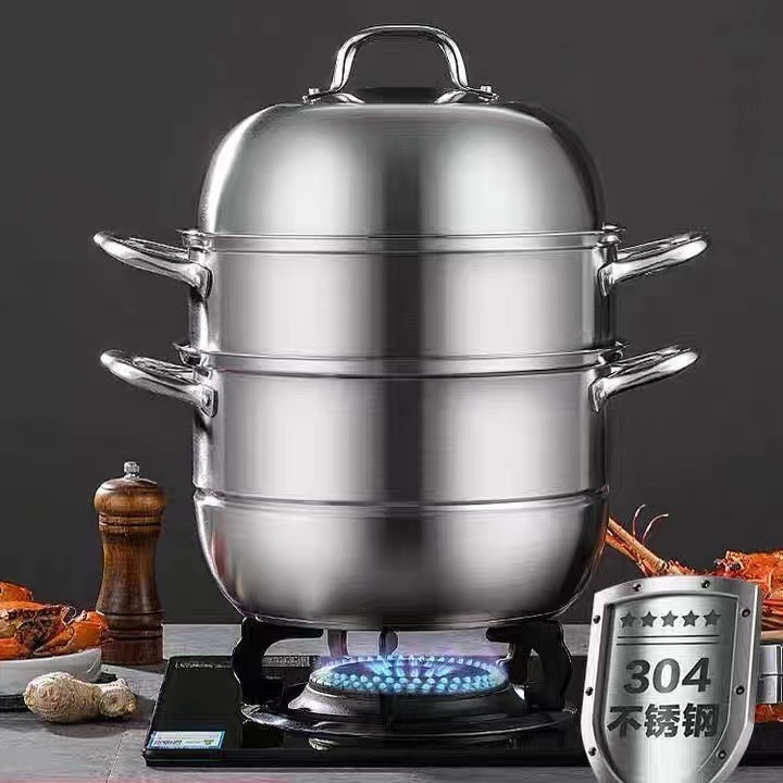 Factory direct sales stainless steel steamer 304 two-layer double-layer three-layer double grate steamer double bottom thickened steamer soup pot