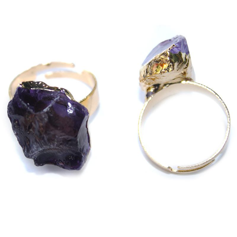 Fashion Geometric Crystal Asymmetrical Plating Inlay Natural Stone Open Ring 1 Piece