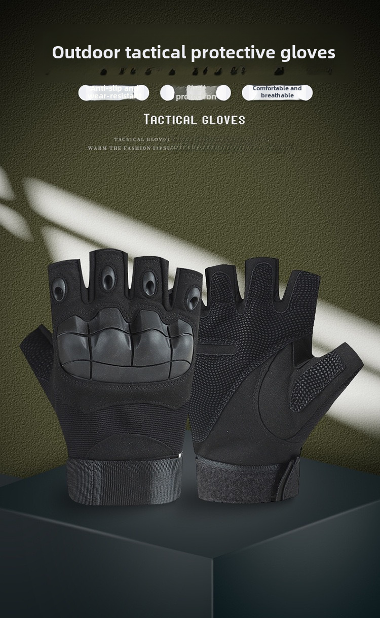 Tactical gloves men's half finger outdoor training fighting hard shell protective riding sports non-slip wear-resistant full finger gloves_maomaolike.com