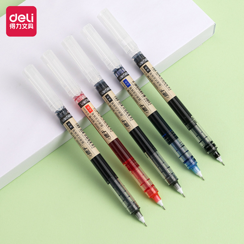 Deli S856-5 Straight Liquid Ball Pen 0.5mm Full Needle Tube Gel Pen Quick-Drying Signature Pen for Students