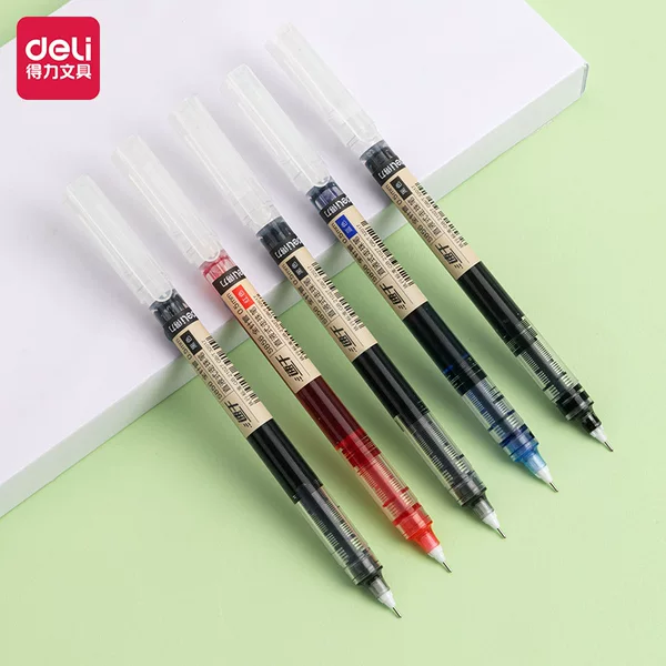 Deli S856-5 Straight Liquid Ball Pen 0.5mm Full Needle Tube Gel Pen Quick-Drying Signature Pen for Students