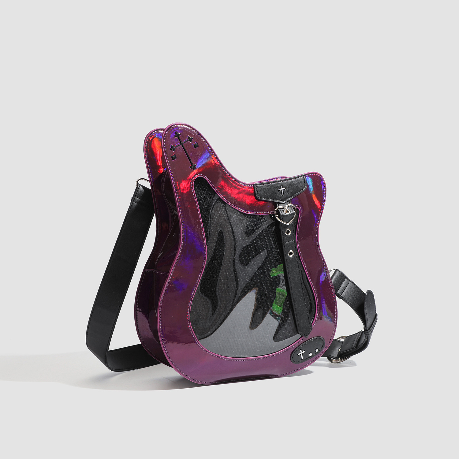 Bass Ita Bag Laser Shoulder Crossbody Bag For Photocards, Badges, Anime Merch, Sweet & Cool Guitar-Shaped Trendy Girl's Bag - Thumbnail 6
