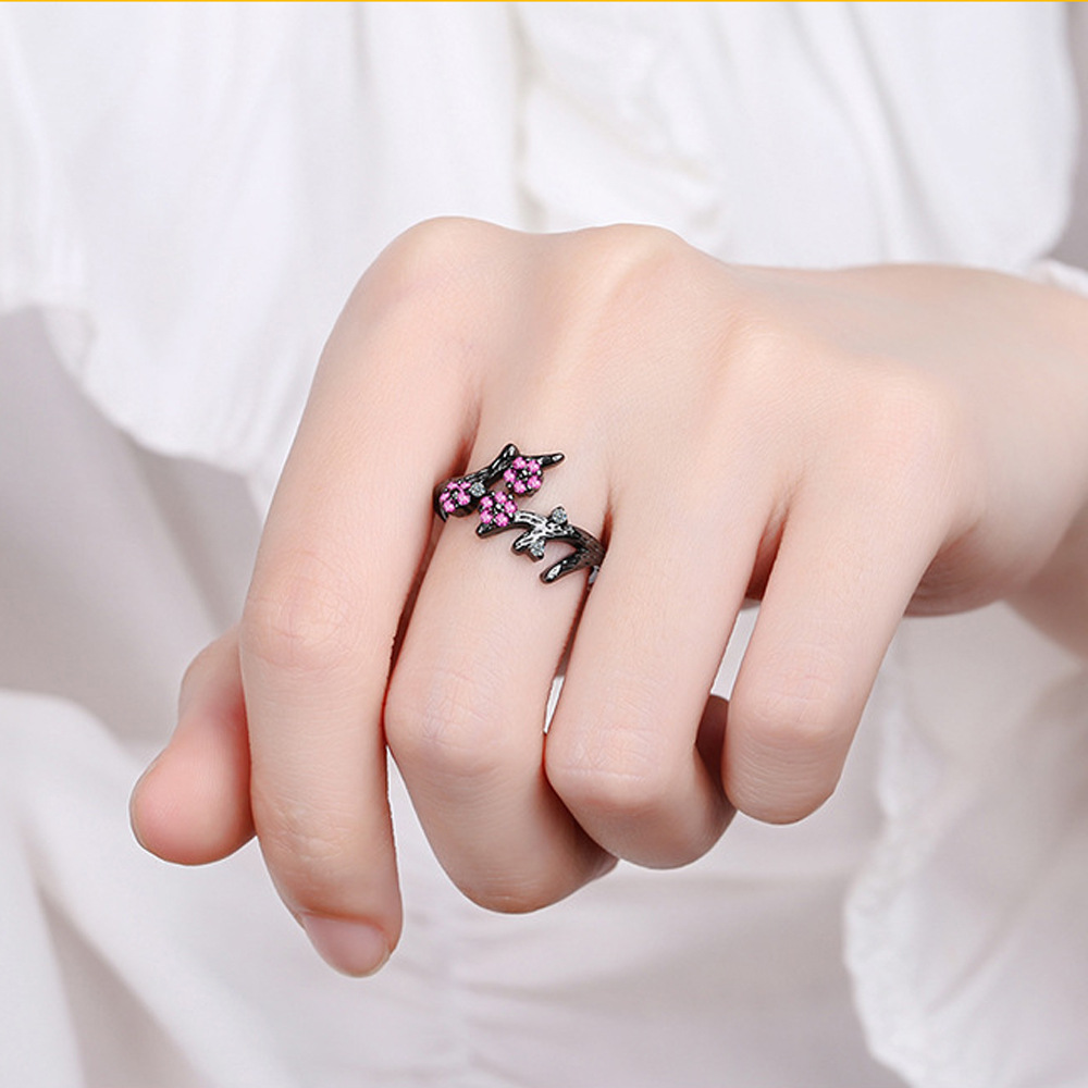 Flower Pattern Elegant Flower Copper Inlay Zircon Open Ring