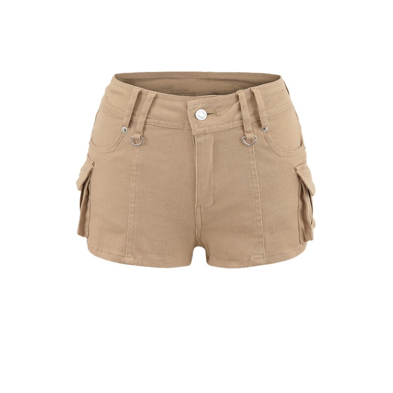 European and American style design hot girl low waist work shorts women's three-dimensional multi-pocket casual straight ultra-short hot pants solid color