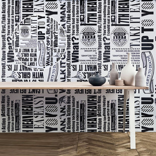 Letter English Wallpaper Self-adhesive Student Black and White Wallpaper Dormitory Wall Cabinet Stickers Refurbished Desktop Stickers