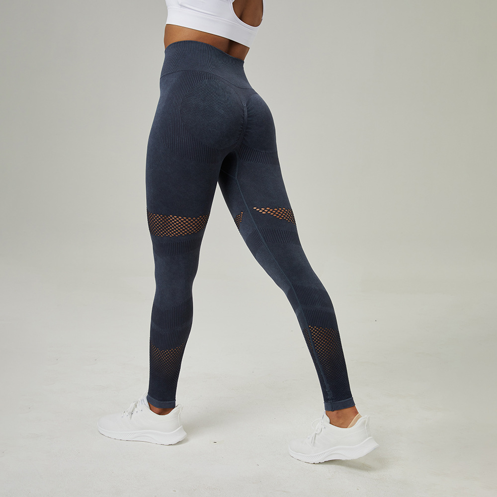 Nuevo hollow-out pantalones de yoga sin costuras ropa de cintura alta Peach Hip lifting fitness pantalones de las mujeres lavado esmerilado apretado Pantalones deportivos