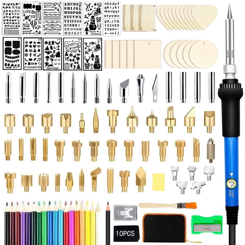 127件烙画雕花工具套装60W可调恒温烙铁焊接雕刻二用木刻工具包
