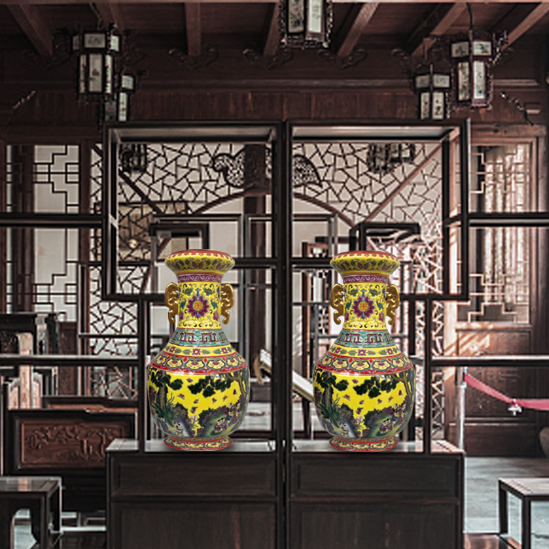 景德镇陶瓷器 珐琅彩富贵吉祥大花瓶赏瓶 现代客厅落地装饰品摆件