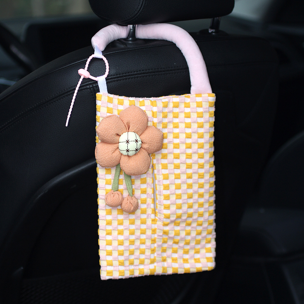 Caja de toallas creativa para automóviles tela de alta calidad para automóviles colgantes para automóviles caja de extracción de papel para automóviles bolsa colgante para chicas image 6